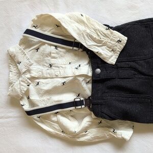 joe fresh suspender pants & button down diaper shirt outfit set 18-24 months